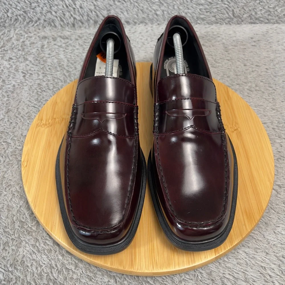 Rockport Mens Burgundy Leather Penny Loafers APM28493 Square Moc Toe 10.5M